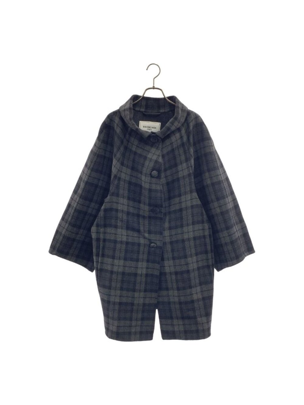 Balenciaga Checked Flannel Coat 34 Gray